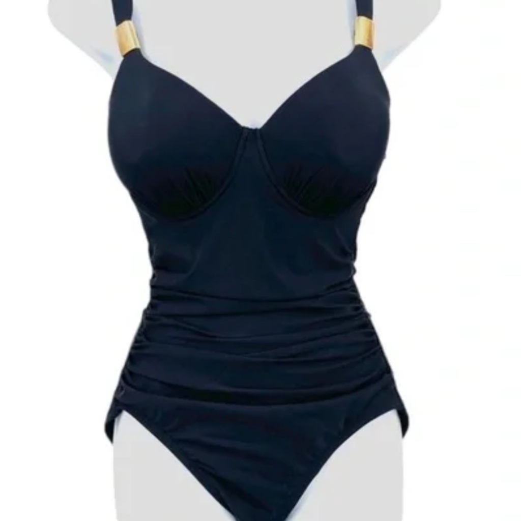 Spanx Black Riveting Ruched One Piece Swimsuit